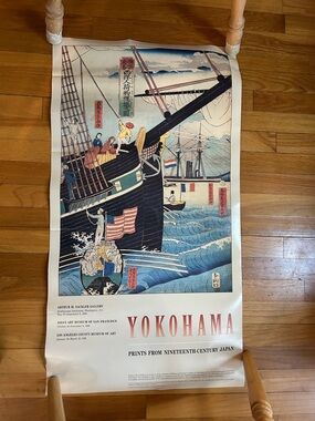 Yokohama Vintage-Inspired Blue and Red Nautical Art Print